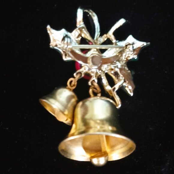 Christmas Bells & Holly Brooch - Picture 2 of 3